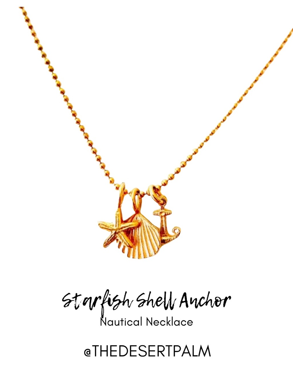 Anchor Shell Starfish Rose Gold Vermeil Nautical Charm Necklace